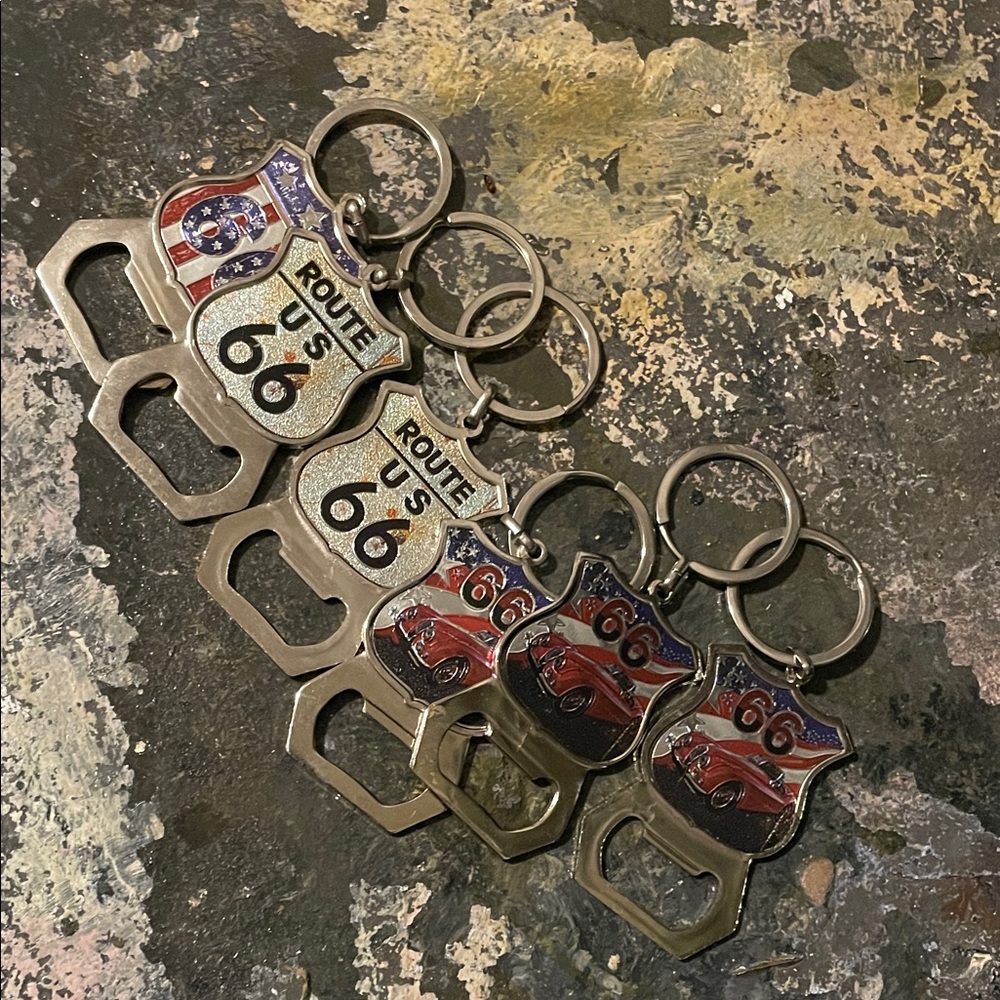Route 66 Silver Keychain Bottle Opener